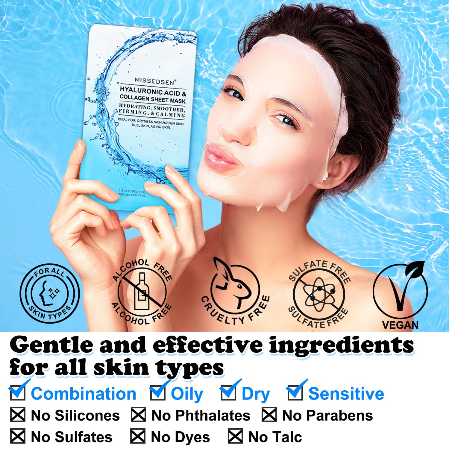 Collagen Face Mask with Hyaluronic Acid and Vitamin E Oil for Skin Care