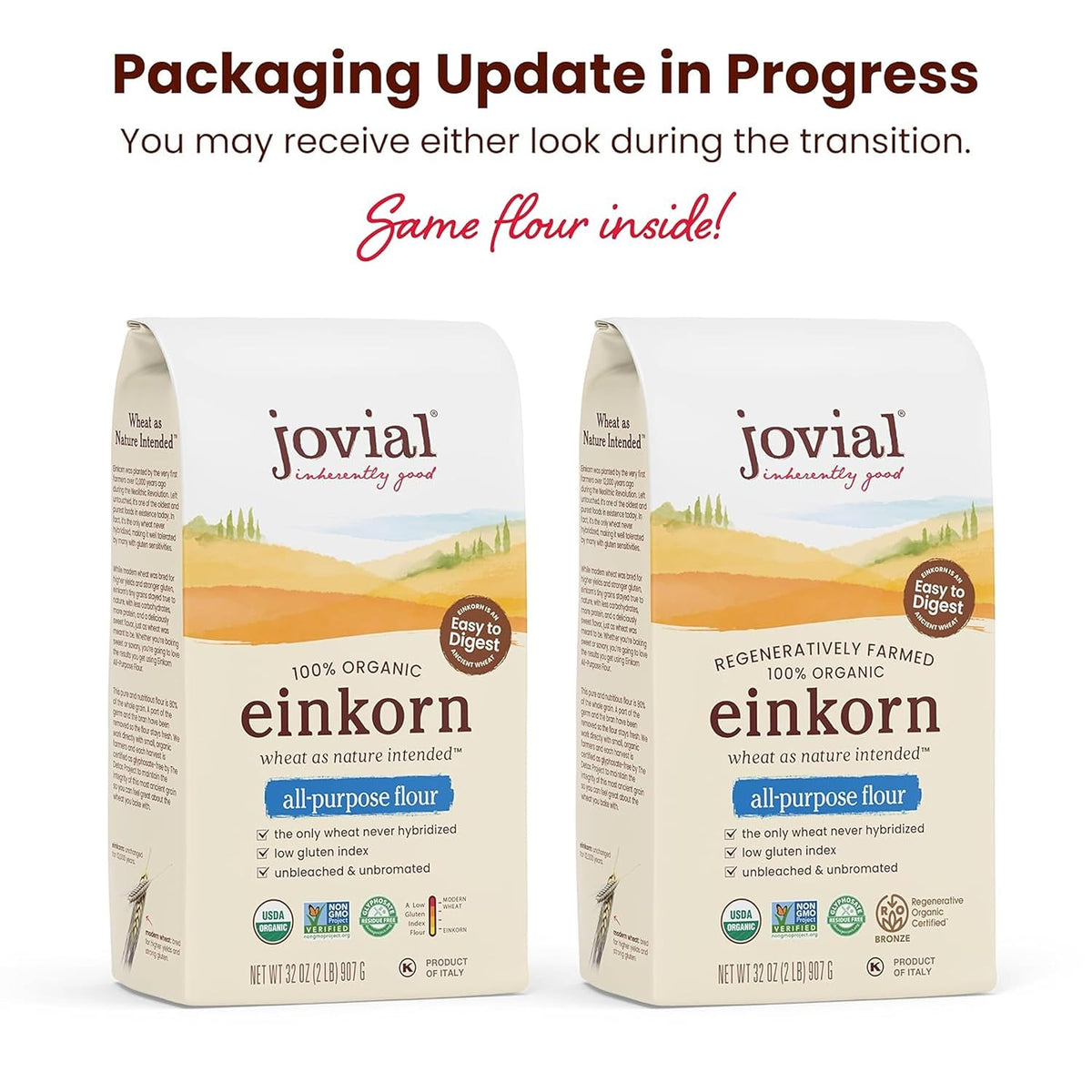 Jovial Organic Einkorn Unbleached All Purpose Flour - Bread Baking Flour for Sourdough, High Protein, Non-GMO, For Organic Pizza & Pasta, European Italian Made, Glyphosate Free - 32 Oz