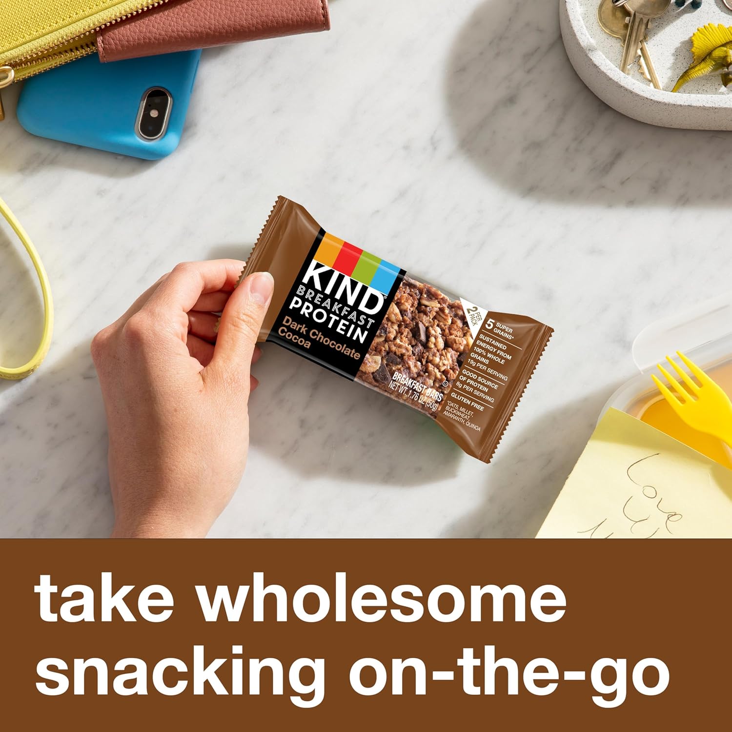 KIND Breakfast Protein Bars, Dark Chocolate Cocoa, Healthy Snacks, Gluten Free, 8g Protein, 6 Count