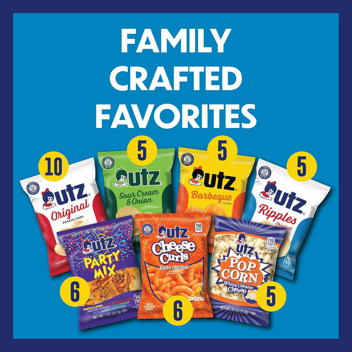 Utz Snack Variety Pack Individual Snacks, Includes Potato Chips, Cheese Curls, Popcorn, and Party Mix, Crunchy Travel Snacks for Lunches, Vending Machines, and Enjoying on the Go (Pack of 42)