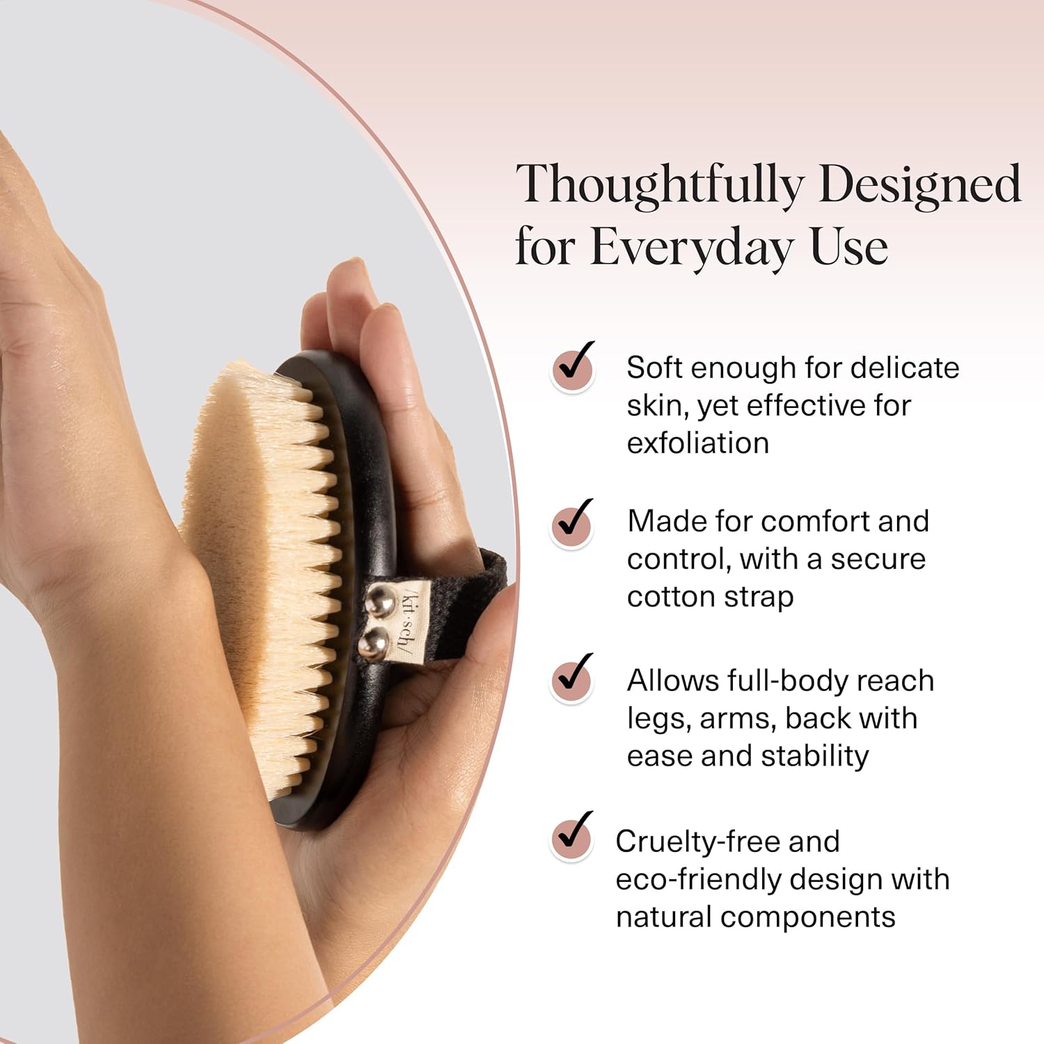 Kitsch Dry Brushing Body Brush for Lymphatic Drainage- Soft Bristles - Reduces Cellulites, Removes Dry Skin and Improves Blood Circulation, Body Exfoliator Scrubber for Glowing Skin, Sauna Accessories