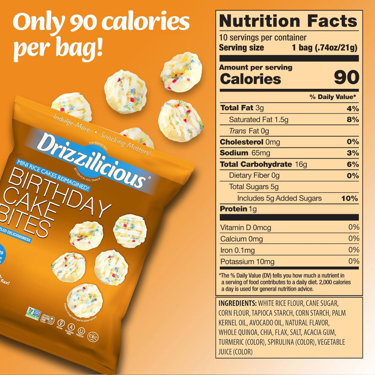 Drizzilicious Mini Rice Cakes Variety Pack - Rice Crisps, Healthy Snack for Adults and Kids, Flavored Rice Cakes, Vegan, Gluten Free, Allergen Free, Only 90 Calories Per Bag - 0.74 oz (Pack of 12)