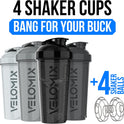 VELOMIX 28oz Protein Shaker Bottles - 4 Pack, Leak Proof