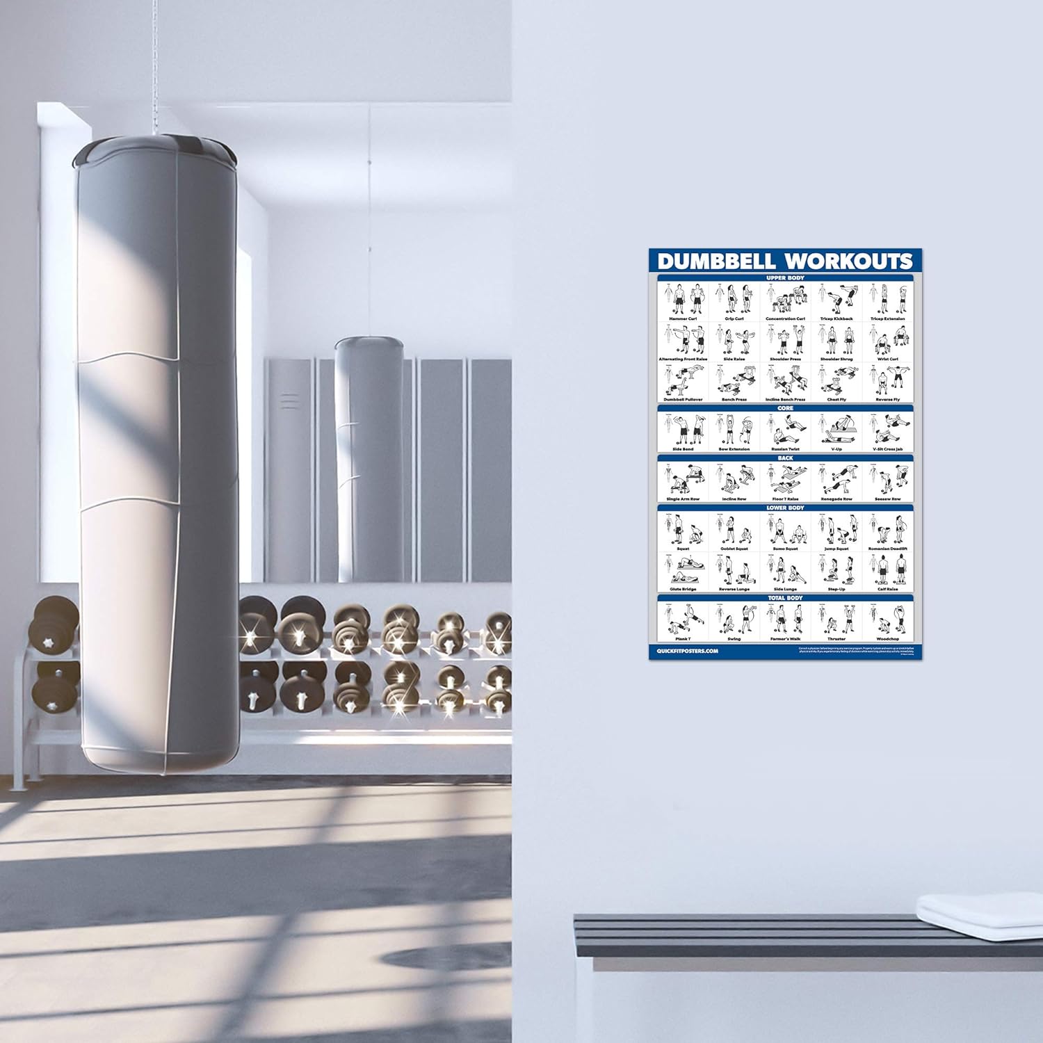 Palace Learning 4 Pack Workout Charts - Dumbbell, Bodyweight, Stretching, Kettlebell Exercises