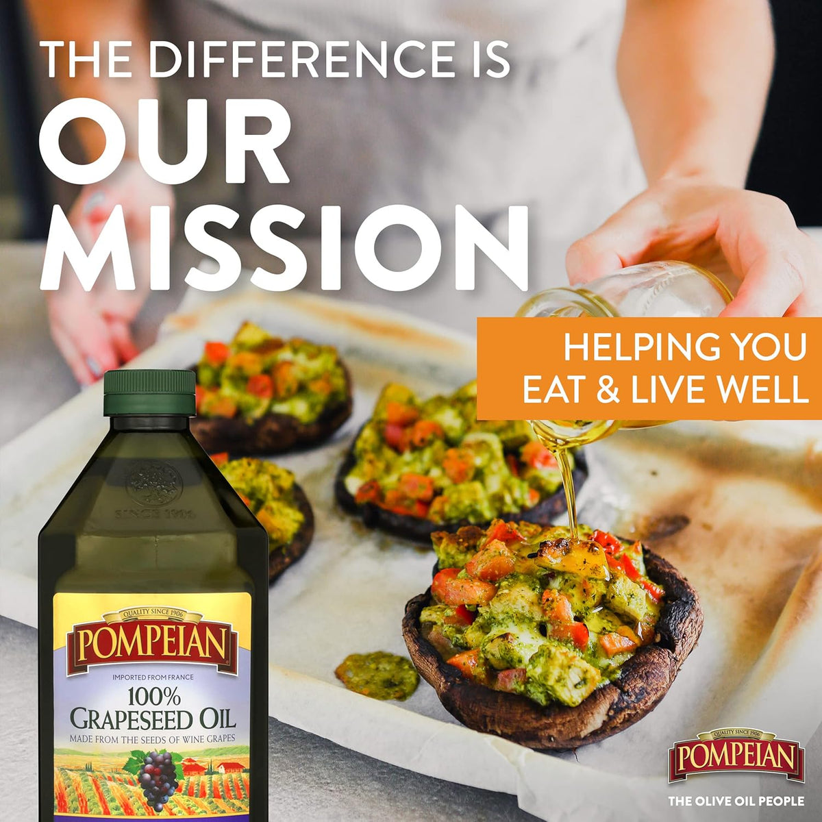 Pompeian 100% Grapeseed Oil, Light and Subtle Flavor, 68 Fl Oz