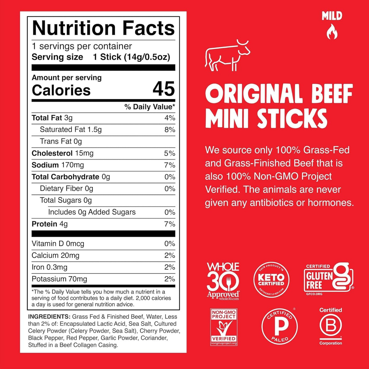 Chomps Snack Size Grass-Fed Original Beef Jerky Snack Sticks 0.5oz 24-Pack - Keto, Paleo, Whole30, 4g Lean Meat Protein, Gluten-Free, Zero Sugar Food, Non-GMO Chomplings