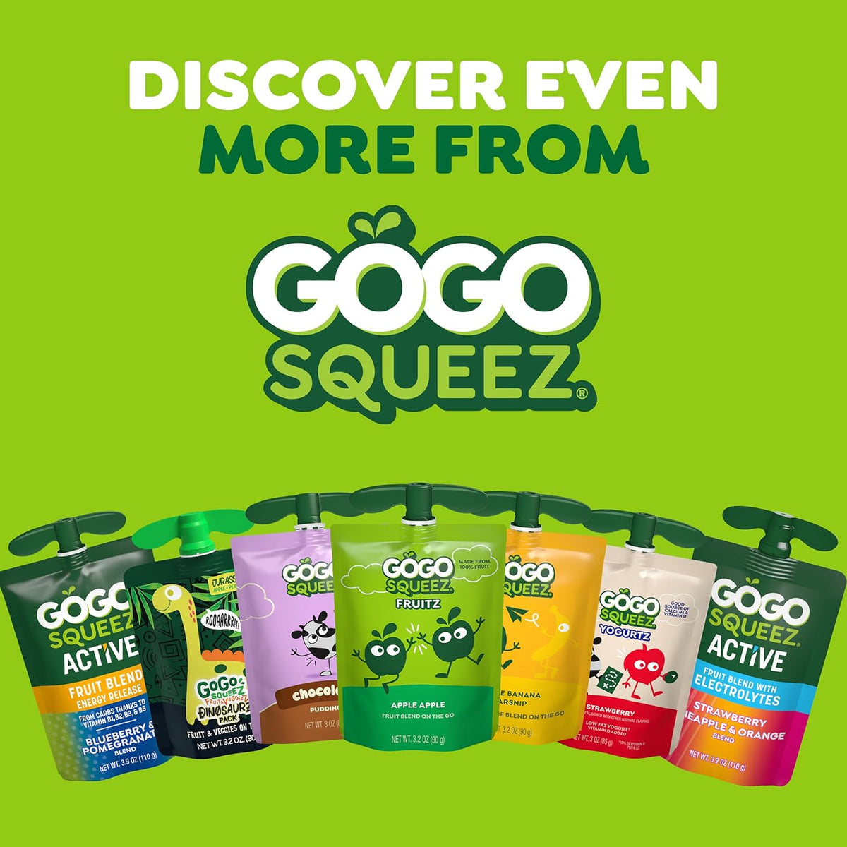 GoGo squeeZ Fruit on the Go, Apple Apple, 3.2 oz (Pack of 20), Unsweetened Fruit Snacks for Kids, Gluten Free, Nut Free, and Recloseable Cap, BPA Free Pouches (Packaging May Vary)