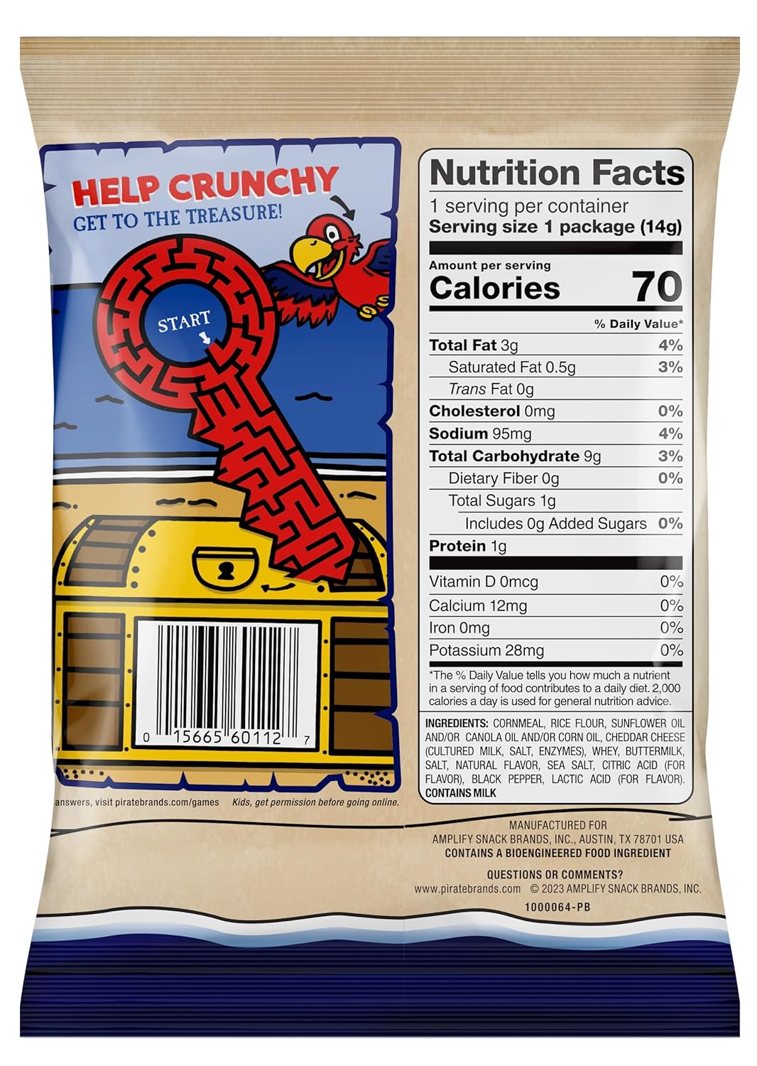 Pirate's Booty Aged White Cheddar Cheese Puffs, Gluten-Free, Kids Snacks, 0.5oz (24ct)