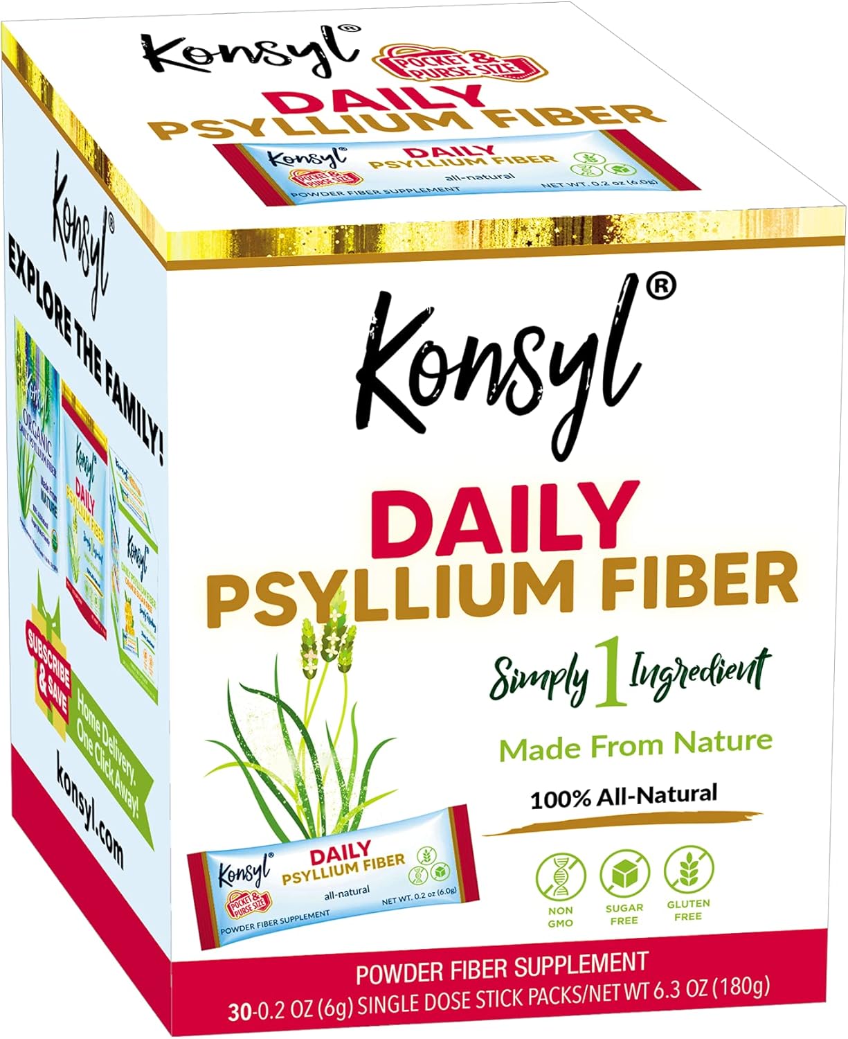 Konsyl Daily Psyllium Fiber Powder 19oz Natural Unflavored Soluble Dietary Fiber Supplement