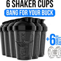 VELOMIX 6-Pack 20oz Protein Shaker Bottles - Leak-Proof, Dishwasher Safe