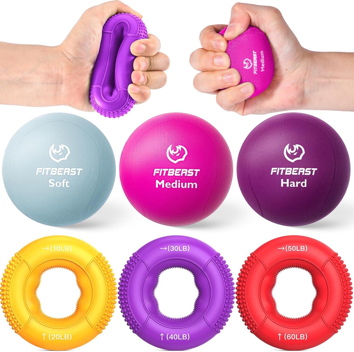 FitBeast Grip Strength Trainer - 6-Piece Hand Therapy Set for Strength, Recovery & Stress Relief