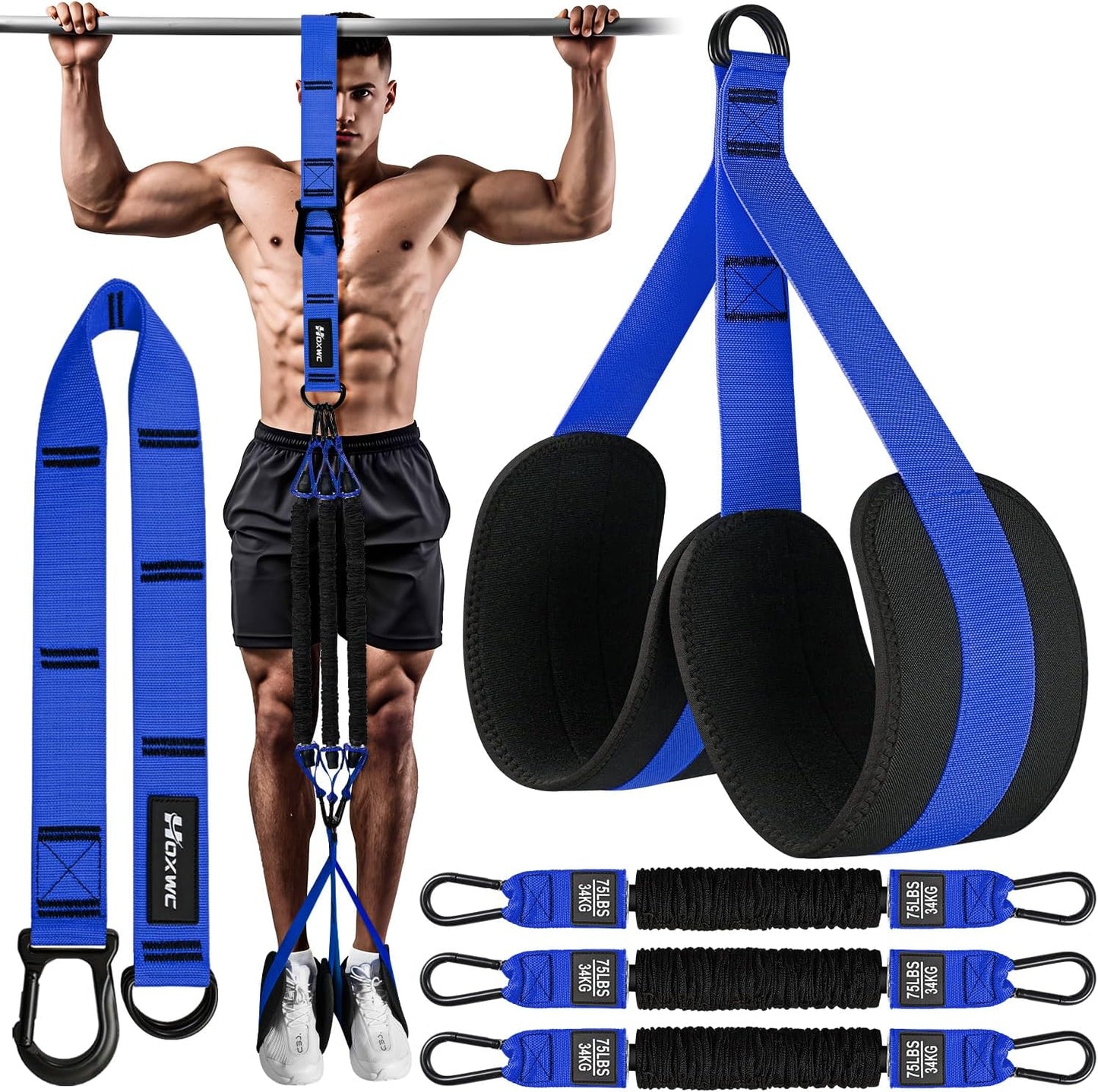 Pull Up Assist Bands with 3 Resistance Levels and Adjustable Comfort Foot Rest