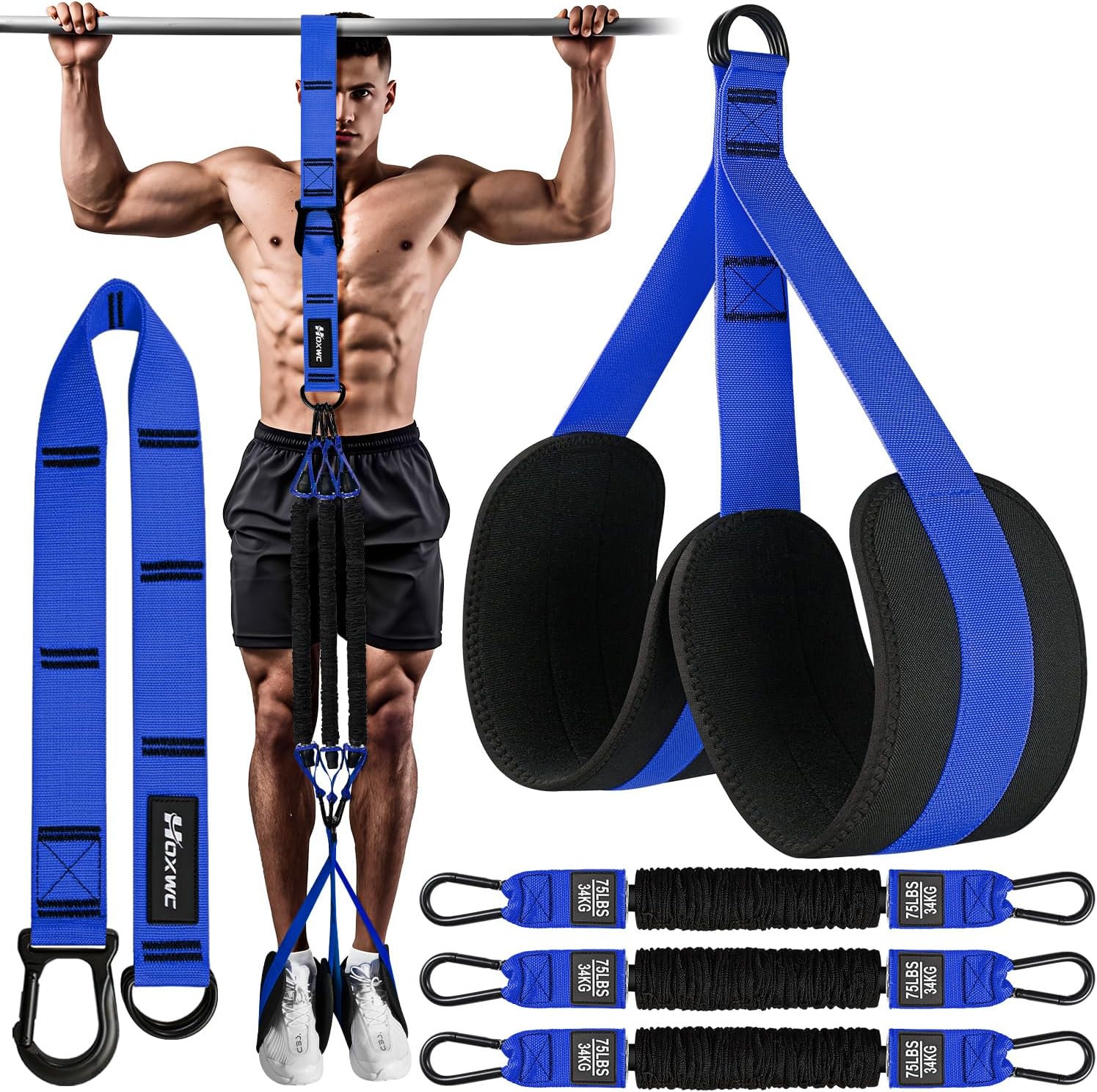 Pull Up Assist Bands with 3 Resistance Levels and Adjustable Comfort Foot Rest