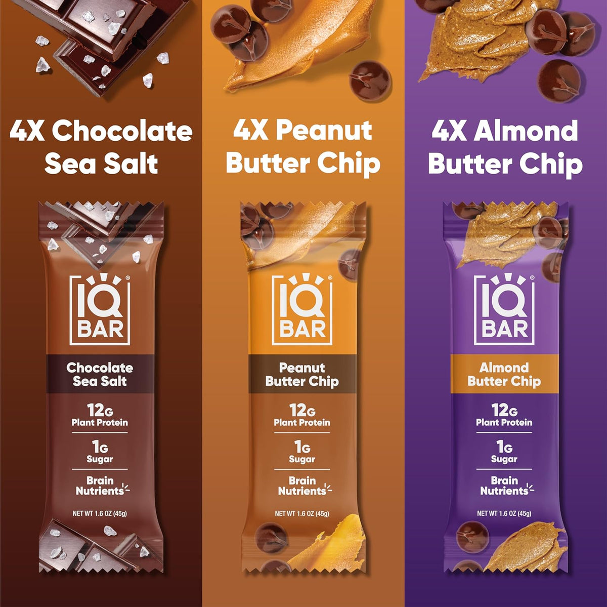 IQBAR Brain and Body Plant Protein Bars - Chocolate Lovers Variety - 12-Count - Keto, Vegan, High Fiber, Gluten Free, Dairy Free, Low Sugar Snack with Nutrients for Focus, Energy, Meal Replacement