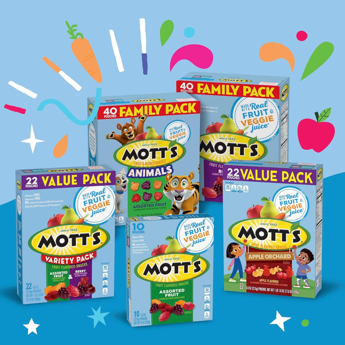 Mott's Assorted Fruit Flavored Snacks, Valentine's Day, Gluten Free, Family Pack, 40 Ct, 32 oz