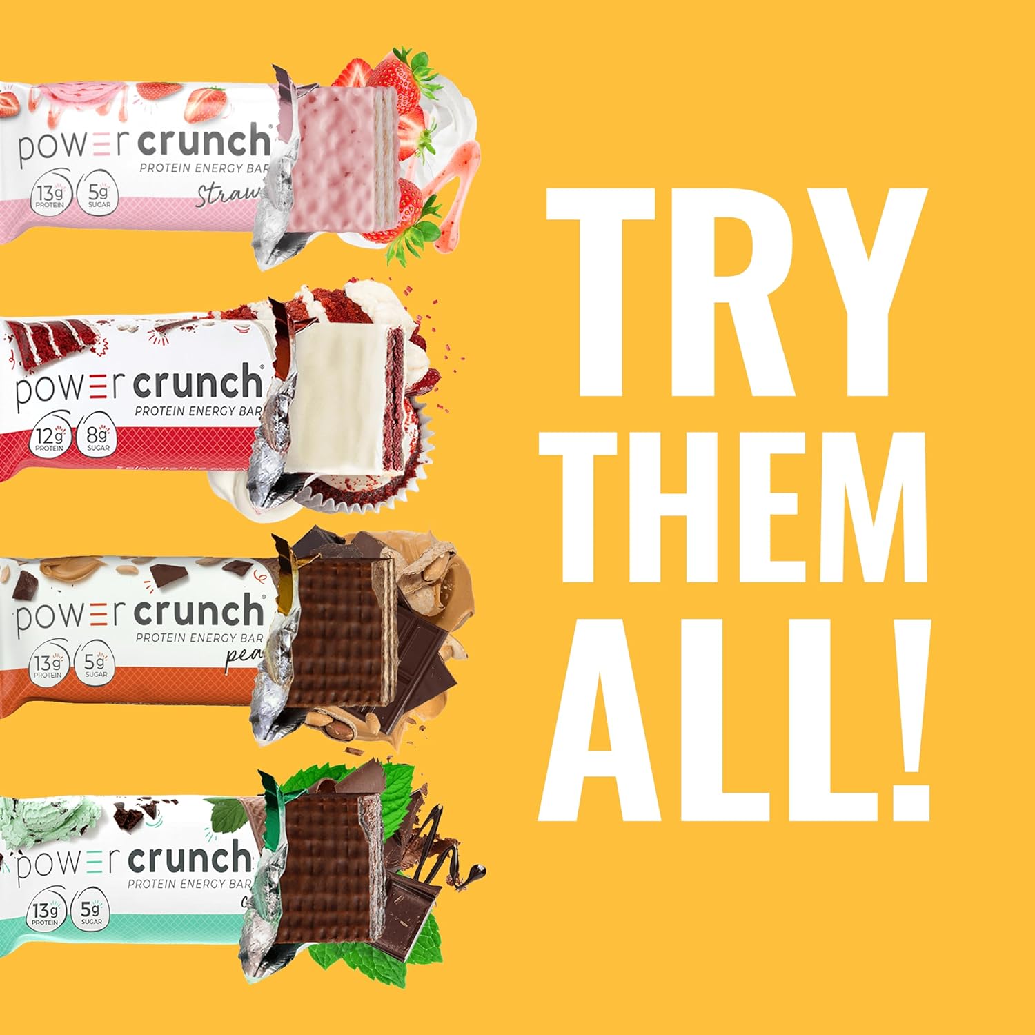 Power Crunch Whey Protein Bars, High Protein Snacks with Delicious Taste, Strawberry Cream, 1.4 Ounce (12 Count)