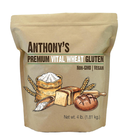 Anthony's Vital Wheat Gluten, 4 lb, Vegan, Non GMO, Keto Friendly, Low Carb
