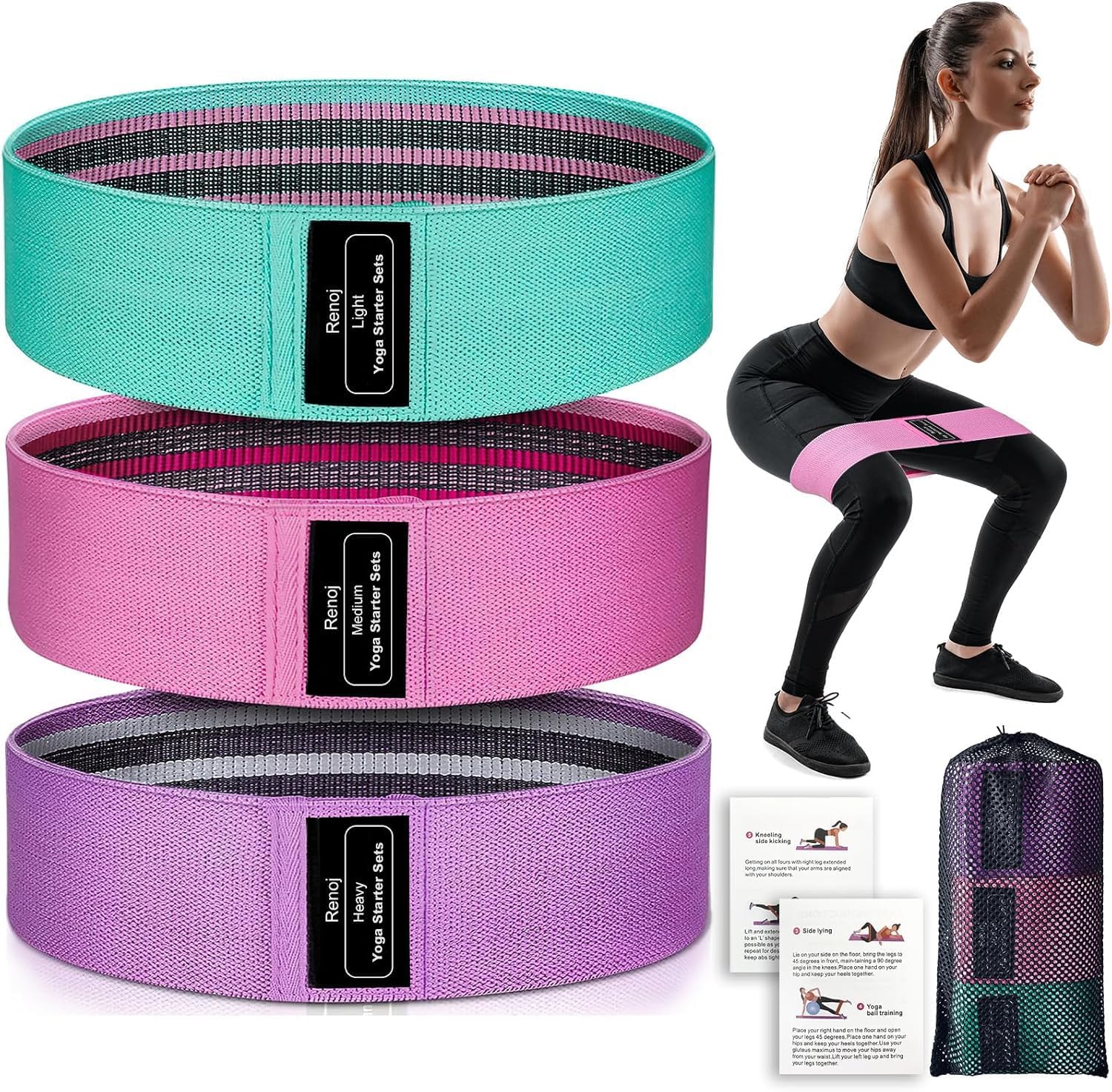 Renoj 3-Set Resistance Bands for Pilates, Yoga, and Home Gym