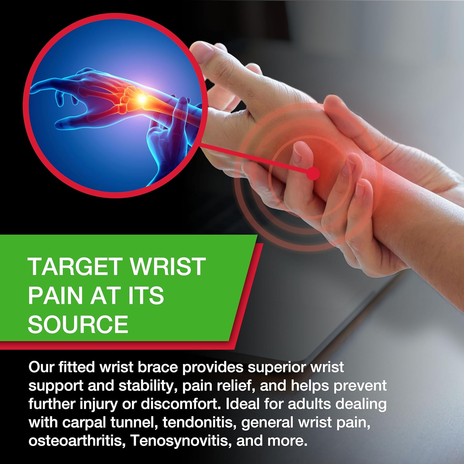 MUELLER Sports Medicine Green Fitted Wrist Brace for Carpal Tunnel Relief
