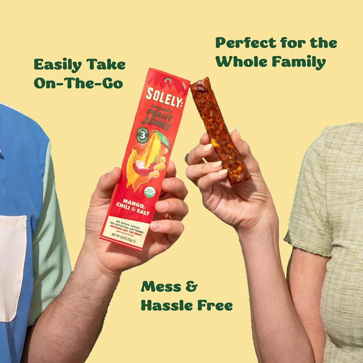 Solely - Organic Mango Fruit Jerky - 12 Individually Wrapped Fruit Strips - Fruit Leather Made from Dried Fruits - Healthy Snacks, Vegan - 0.8oz (23g)