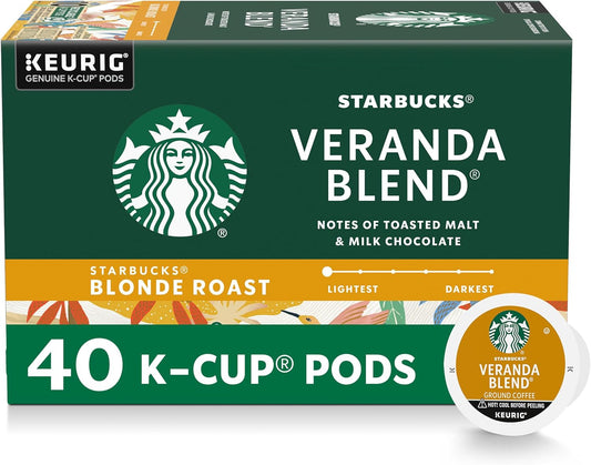 Starbucks K-Cup Coffee Pods, Starbucks Blonde Roast Hot or Iced Coffee, Veranda Blend, 40 Keurig Pods