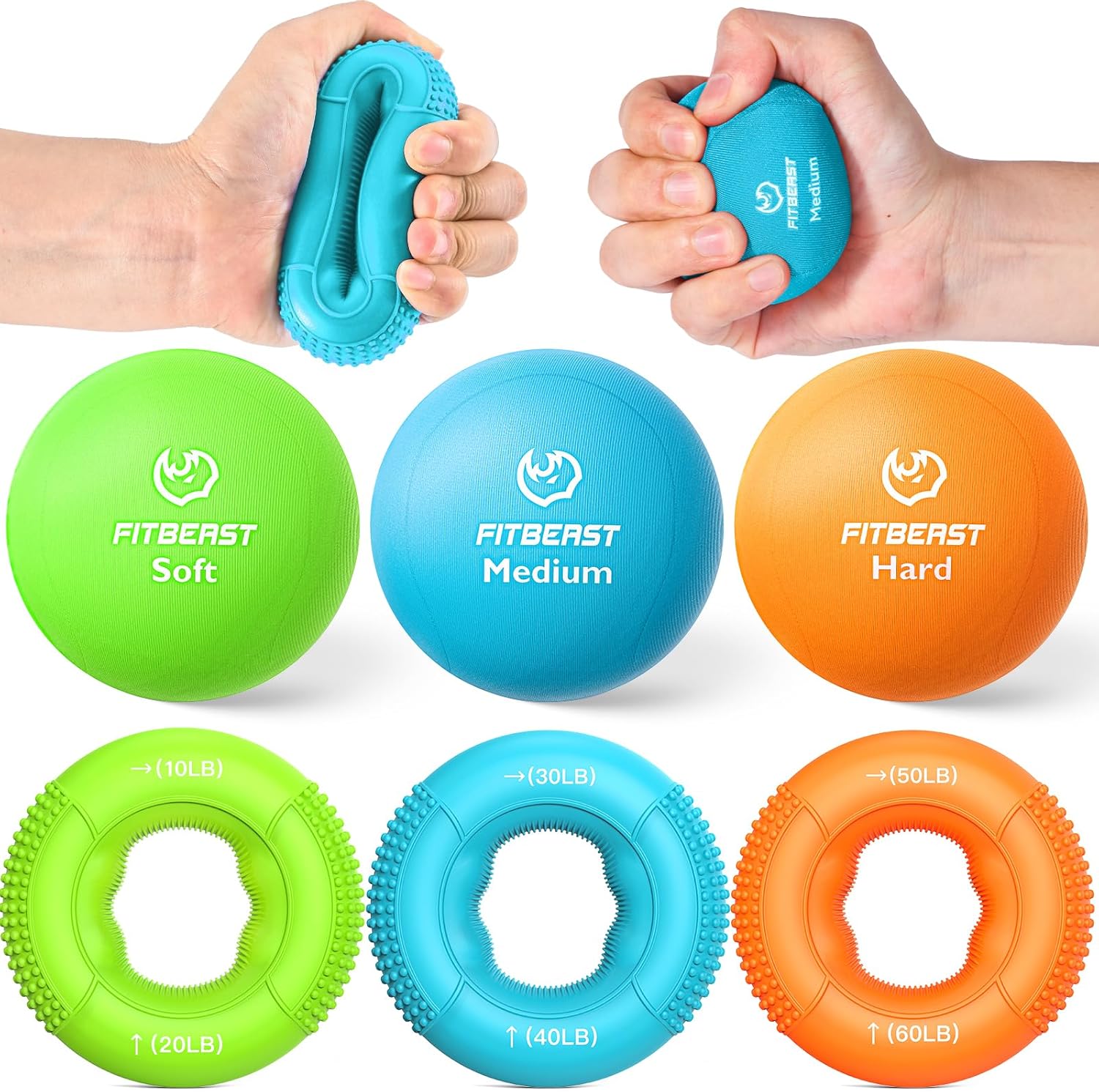 FitBeast Grip Strength Trainer - 6-Piece Hand Therapy Set for Strength, Recovery & Stress Relief
