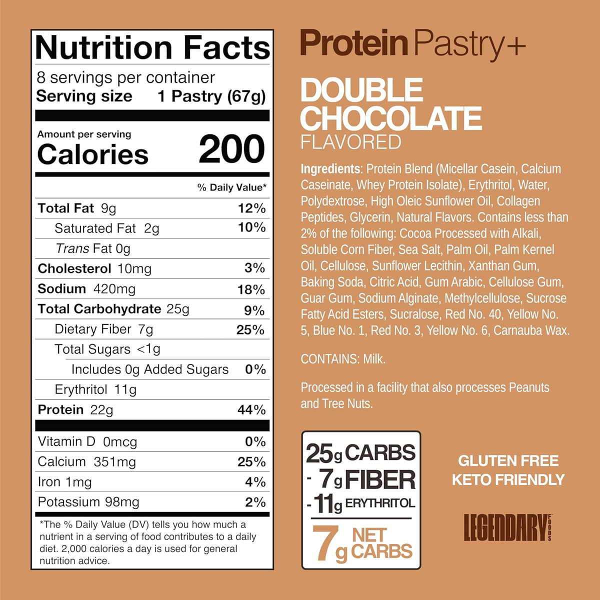 Legendary Foods 22g Protein Pastry 0g Added Sugar, Low Carb, Gluten Conscious, Keto Snack, Ideal for Glucose Management, Includes Whey Protein Isolate, 8 Pack Double Chocolate