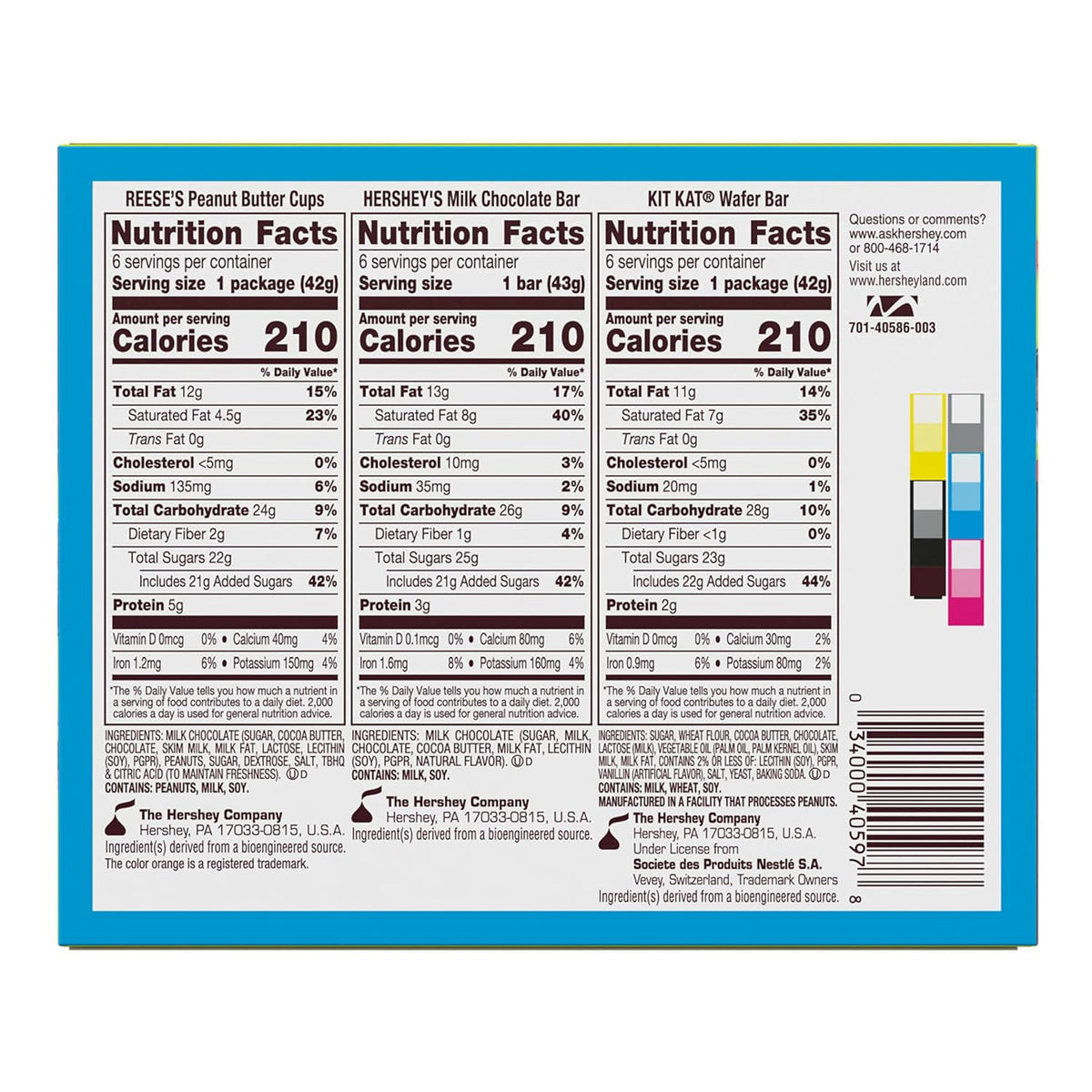 HERSHEY'S, KIT KAT and REESE'S Assorted Milk Chocolate Candy Variety Box, 27.3 oz (18 Count)
