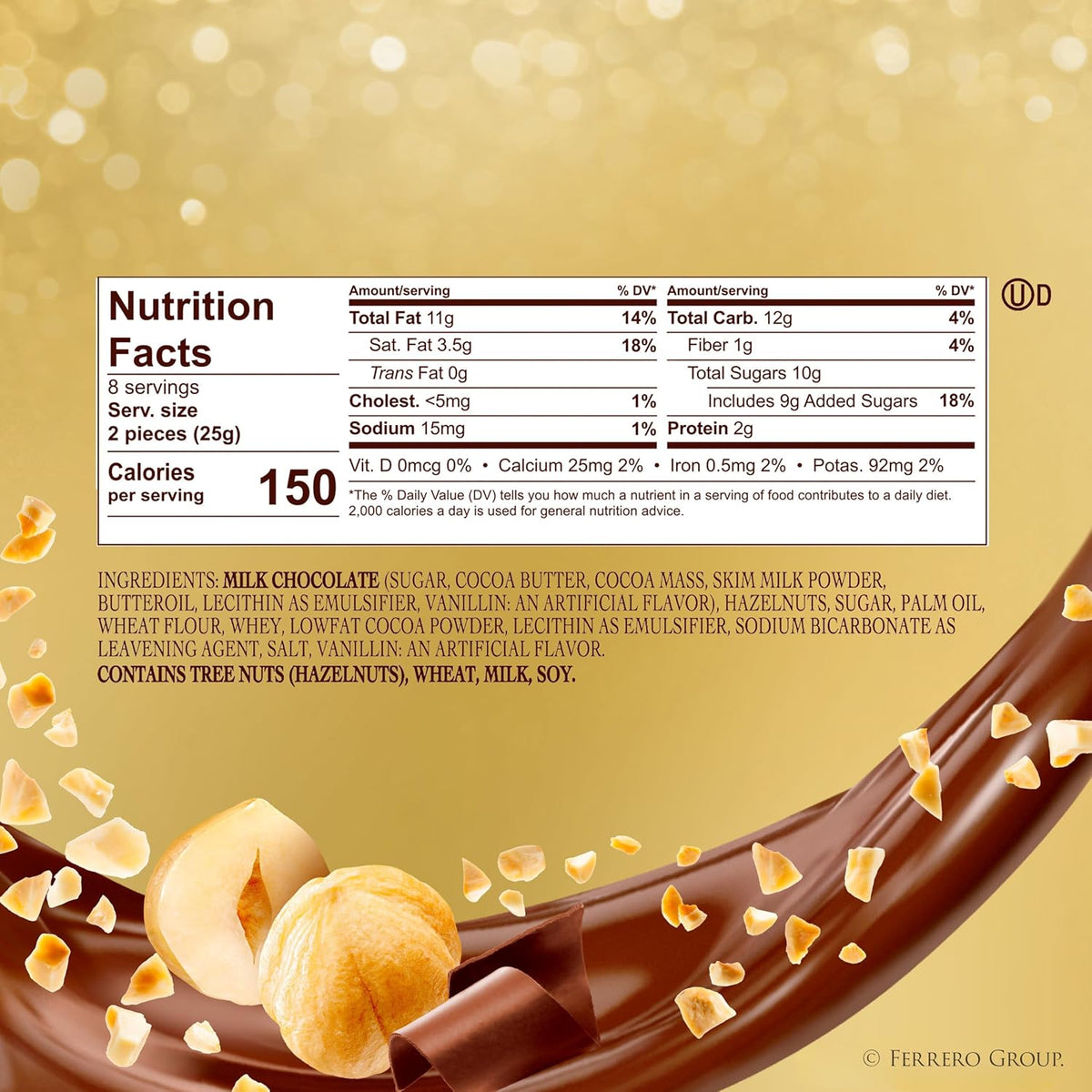 Ferrero Rocher Gourmet Hazelnut Milk Chocolate Gift Box, 16 Individually Wrapped Chocolates for Gifting, 7 oz