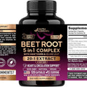 Beet Root 5-in-1 Complex Capsules - Healthy Blood Pressure Support Supplement** for Heart & Circulation Support - Olive Leaf, Hawthorn Berry & Hibiscus - for Men & Women - Lab Tested - 120 Capsules