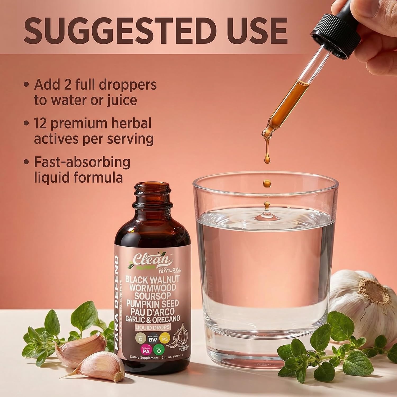 para Defend Wormwood Black Walnut Cleanse for Humans Drops Liquid Soursop Garlic Pumpkin Seed PAU D'Arco Oil of Oregano Turmeric Berberine Neem Extract Hull Bark Tincture by Clean Nutra