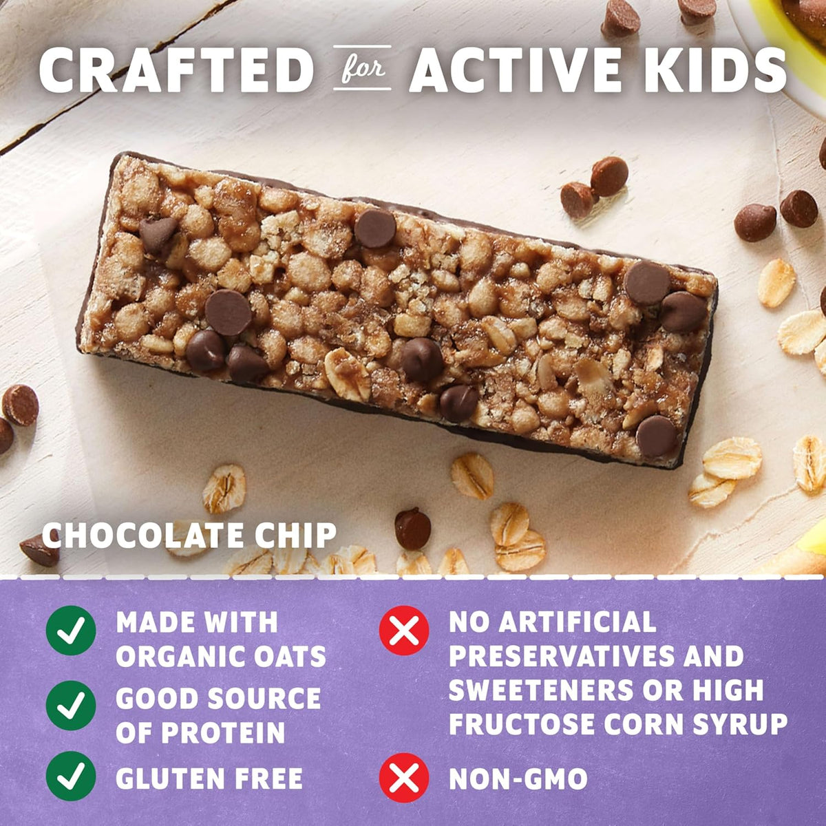 Zbar Protein - Chocolate Chip - Crispy Snack Bars - Made with Organic Oats - Non-GMO - 5g Protein - Gluten Free Protein Bars (15 Pack)