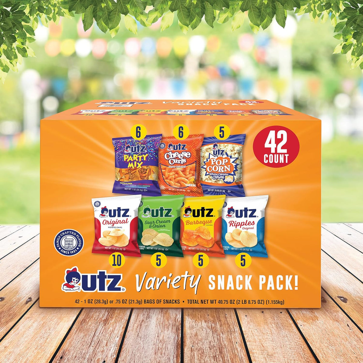 Utz Snack Variety Pack Individual Snacks, Includes Potato Chips, Cheese Curls, Popcorn, and Party Mix, Crunchy Travel Snacks for Lunches, Vending Machines, and Enjoying on the Go (Pack of 42)