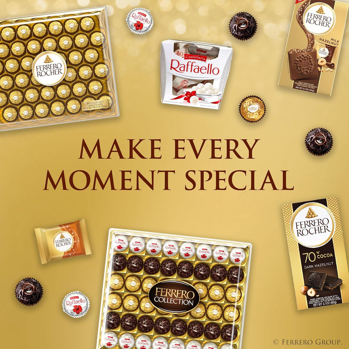 Ferrero Rocher Collection, Premium Gift Set, Hazelnut Milk Chocolate, Dark Chocolate and Coconut, 48 Count, 4.6 oz