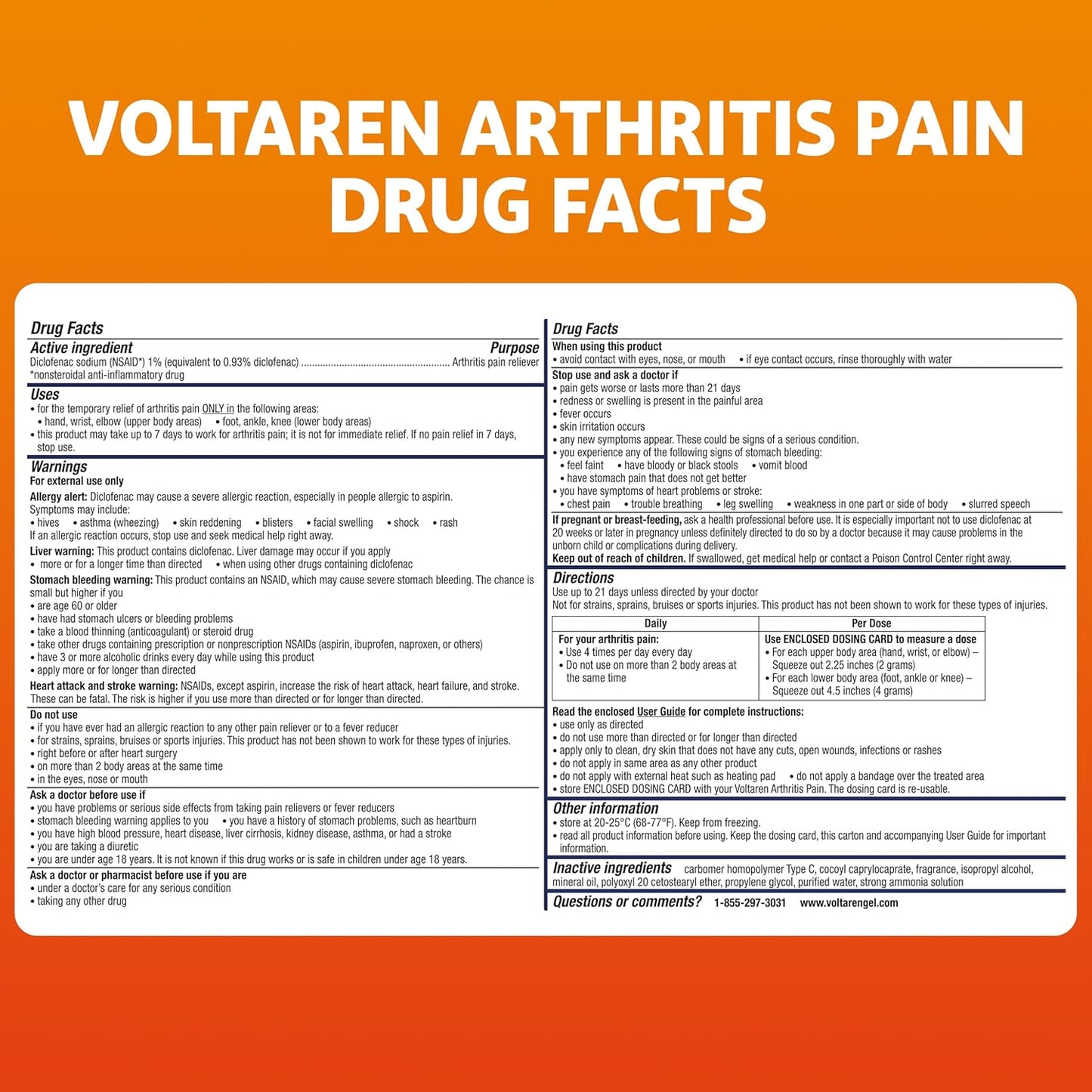 Voltaren Arthritis Pain Gel for Topical Relief with Diclofenac - 100g and 20g Tubes