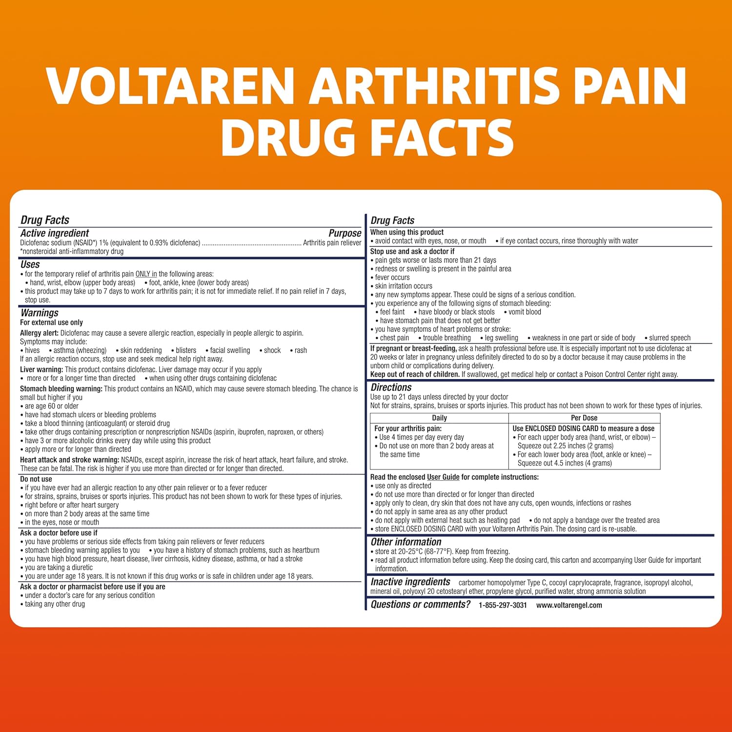 Voltaren Arthritis Pain Gel for Topical Relief with Diclofenac - 100g and 20g Tubes