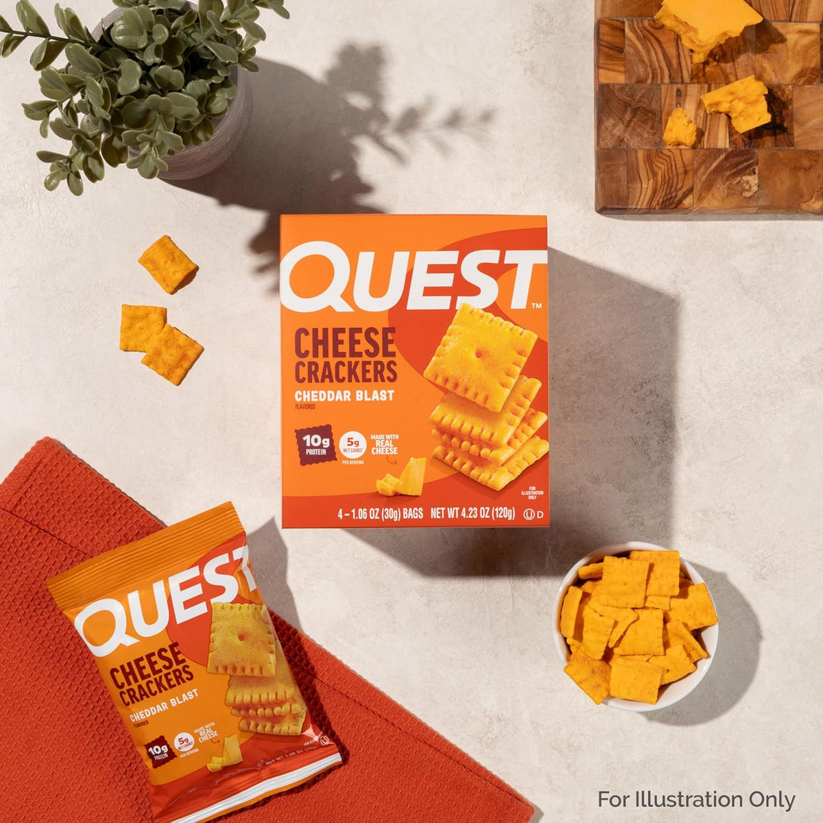 Quest Nutrition Cheese Crackers, Cheddar Blast, 10g Protein, 5g Net Carbs, 1g Sugar, Made with Real Cheese, High Protein Snack, 12 Packs (1.06 oz Bags)